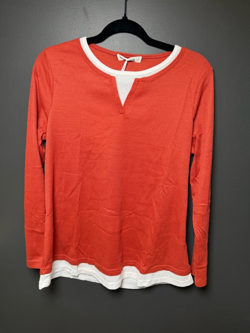 Grace Karin Waffle Knit Top NWT Sizeβ Medium Orange White Long Sleeve Shirt